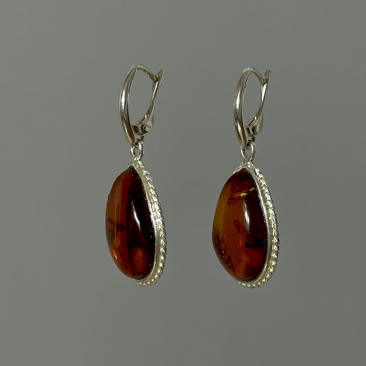 Tear drop amber earrings