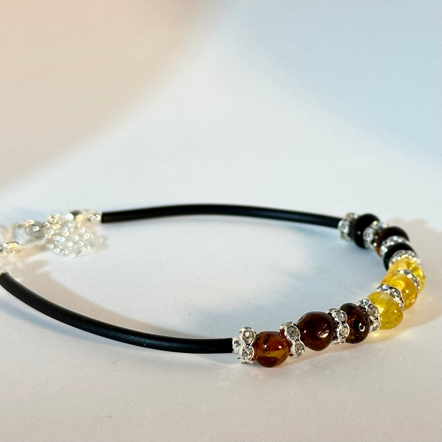 Single amber bracelet with crystals