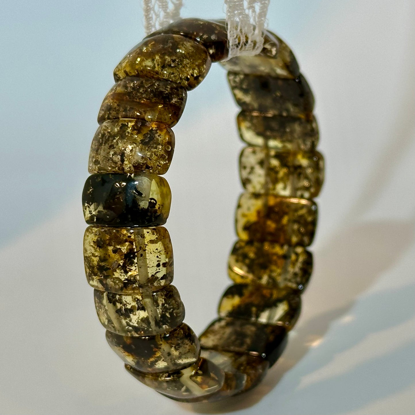 Polished green amber bracelet