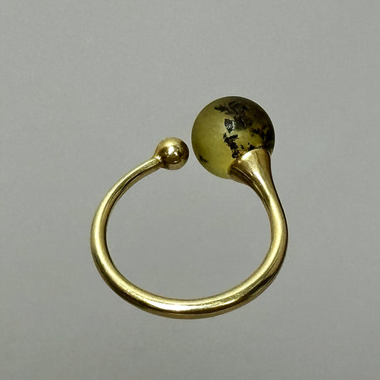 Modern adjustable green amber ring