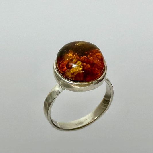 Cognac amber ring with unique inlay
