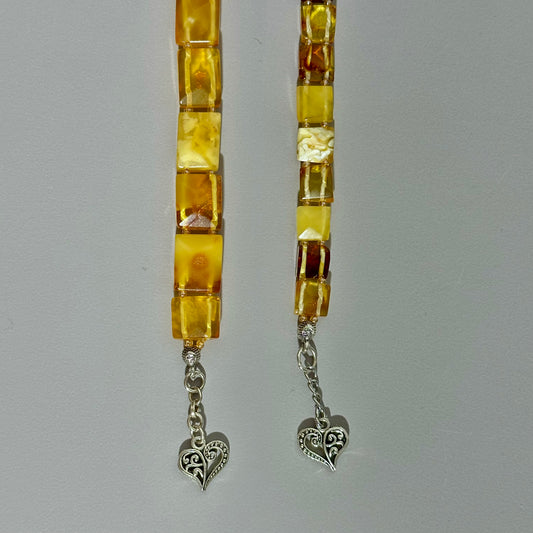 Yellow amber heart tennis bracelet