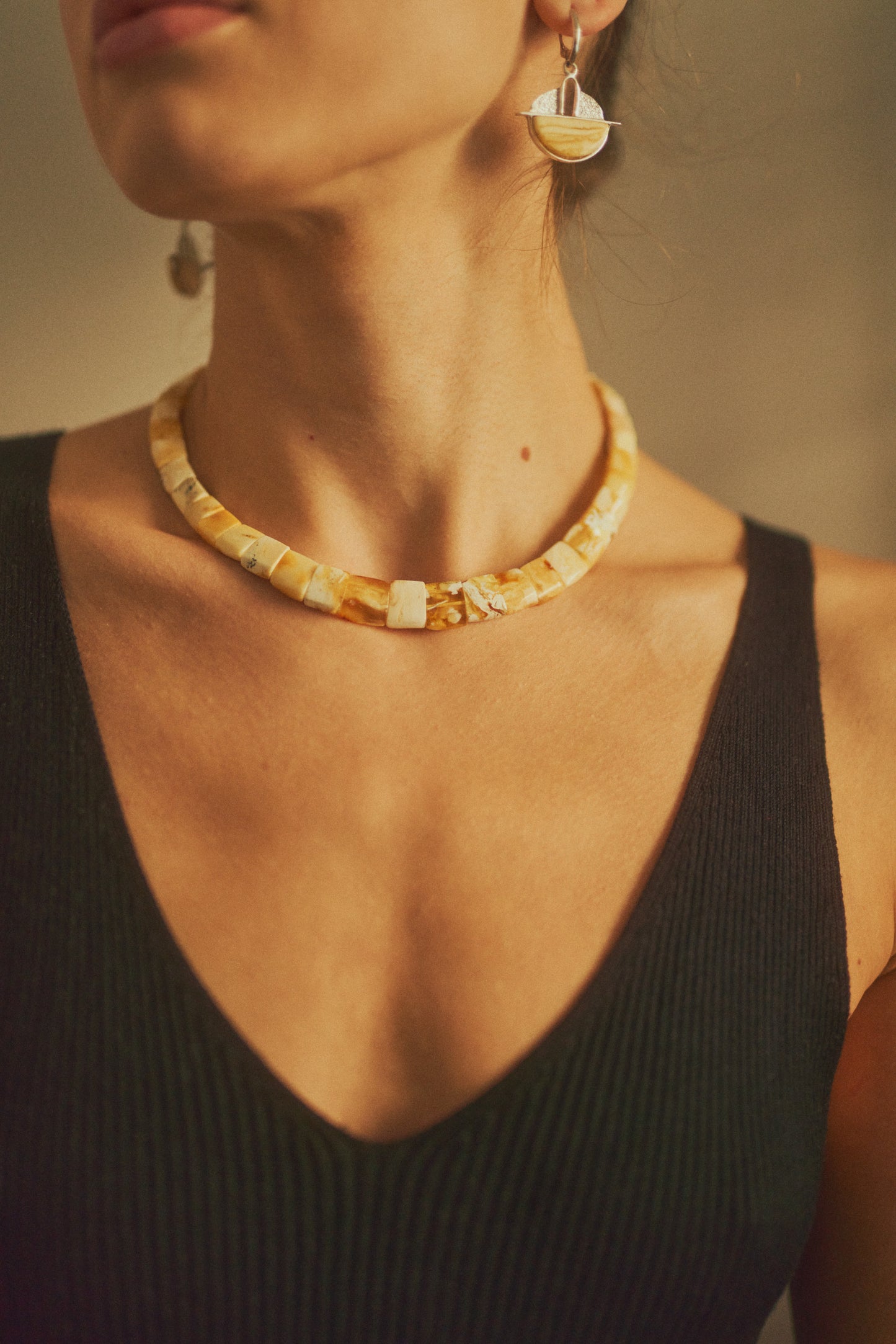 Regal white amber necklace