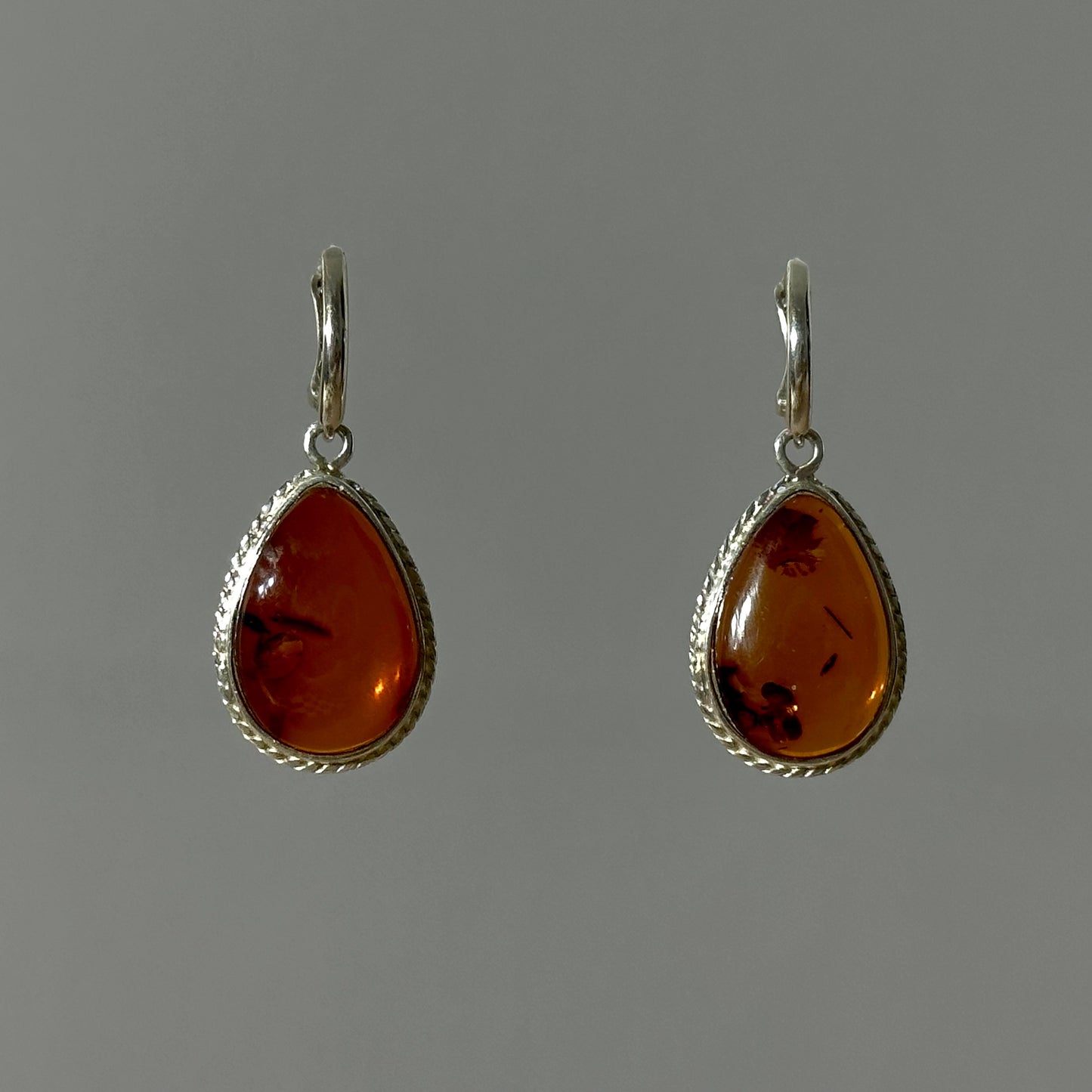 Tear drop amber earrings