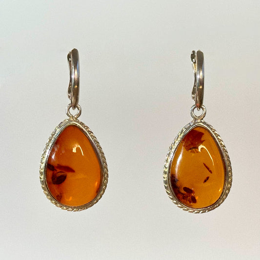 Tear drop amber earrings