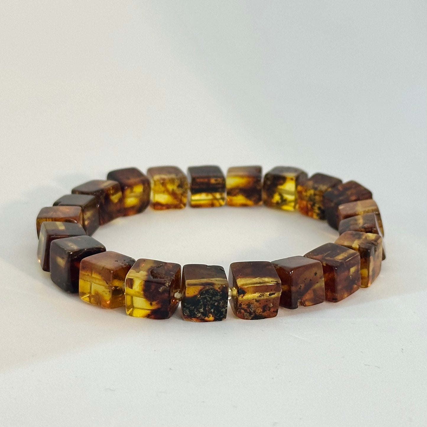 Green amber square bead bracelet