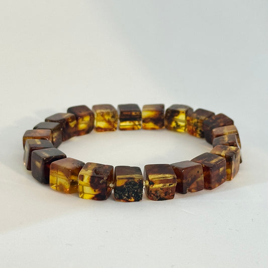 Green amber square bead bracelet