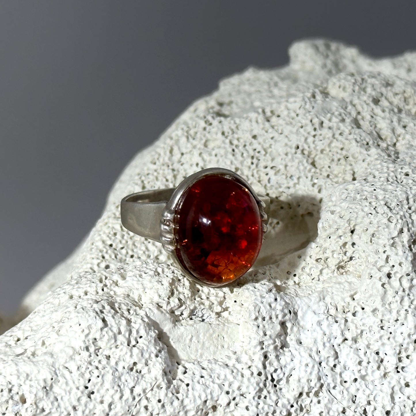 Retro amber statement ring