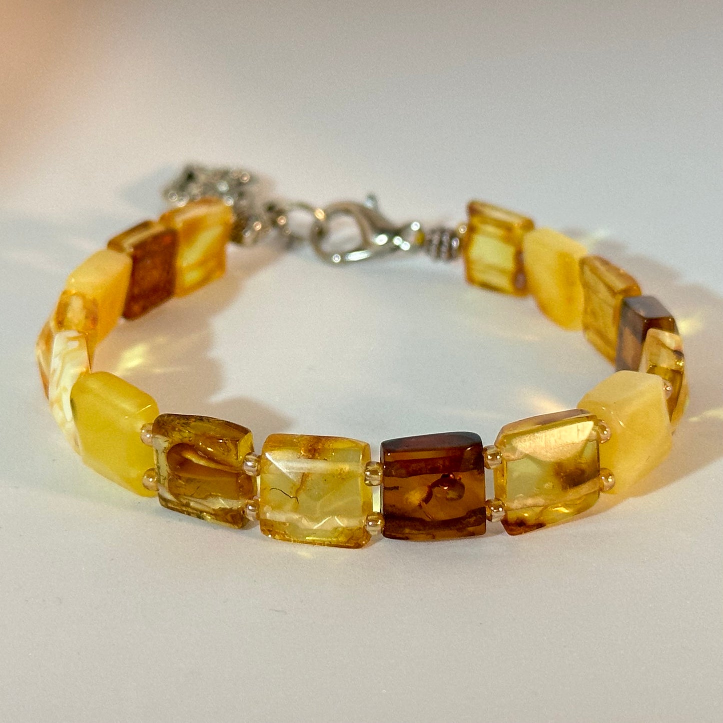 Yellow amber heart tennis bracelet
