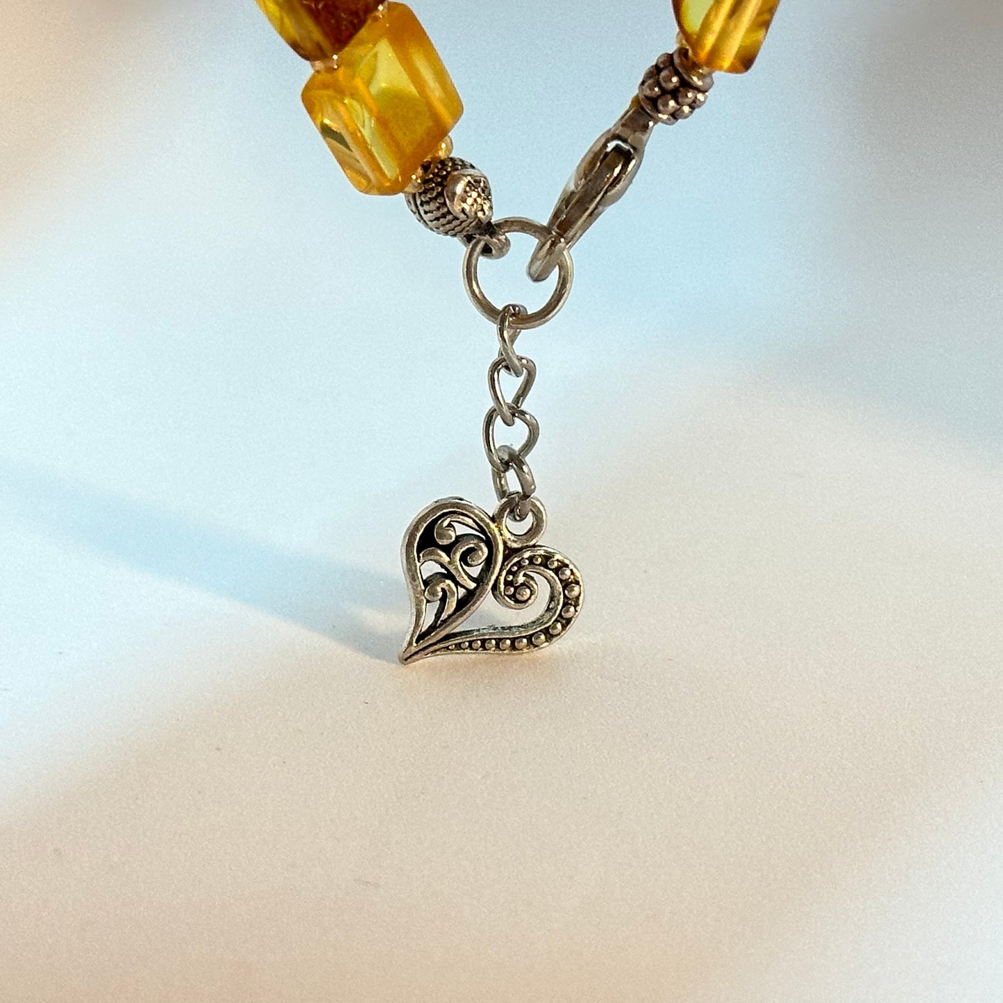 Yellow amber heart tennis bracelet