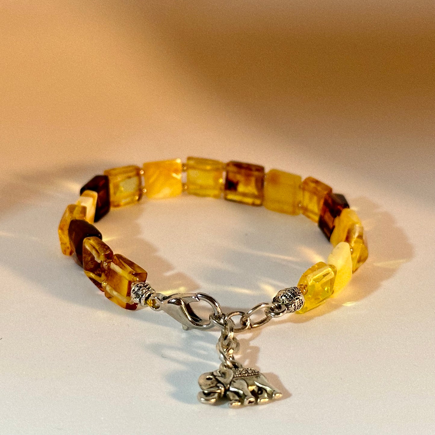 Yellow amber elephant tennis bracelet