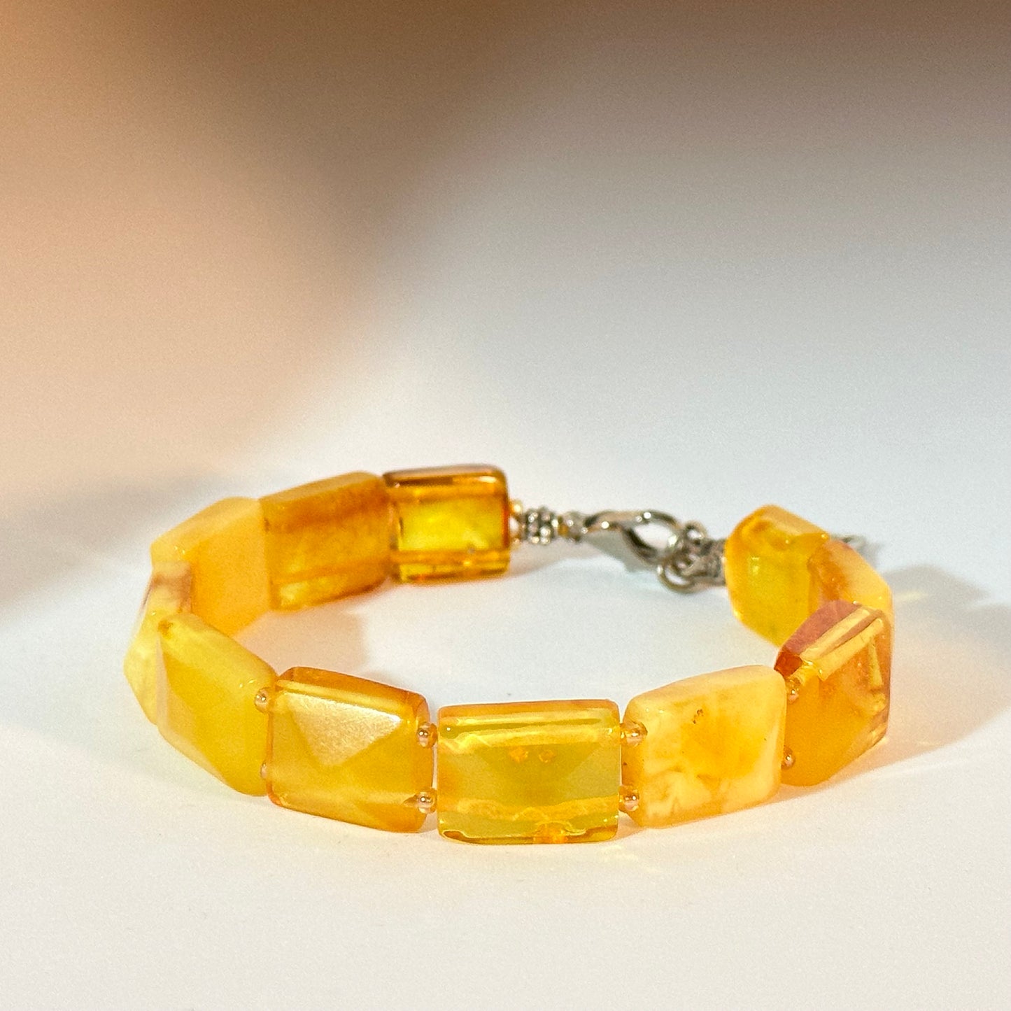 Yellow amber heart tennis bracelet