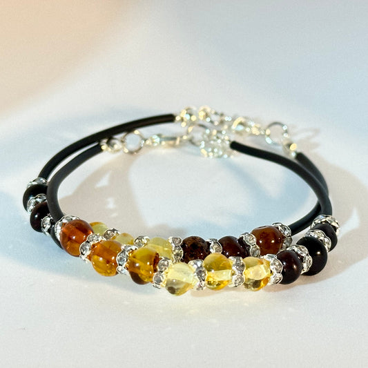 Single amber bracelet with crystals