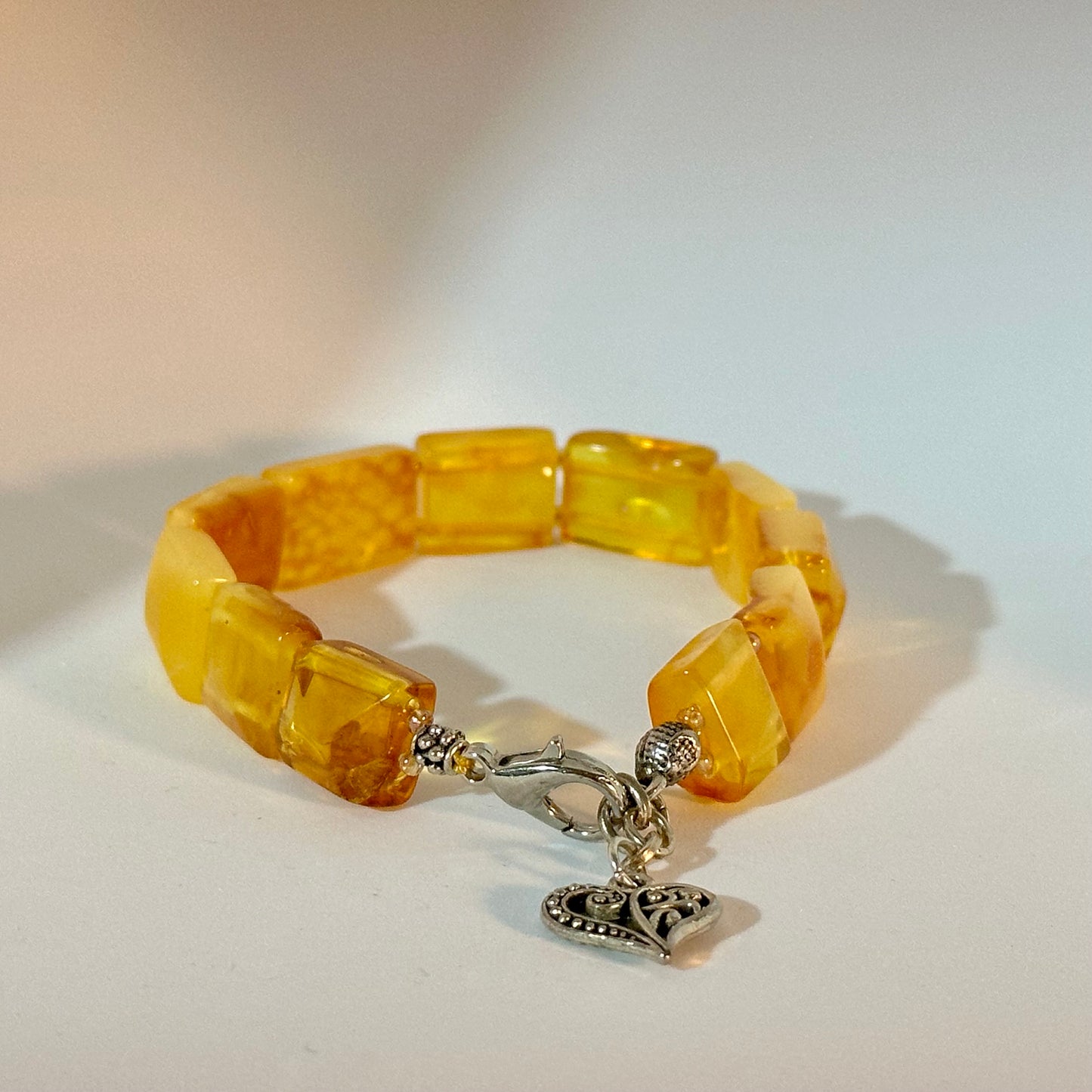 Yellow amber heart tennis bracelet