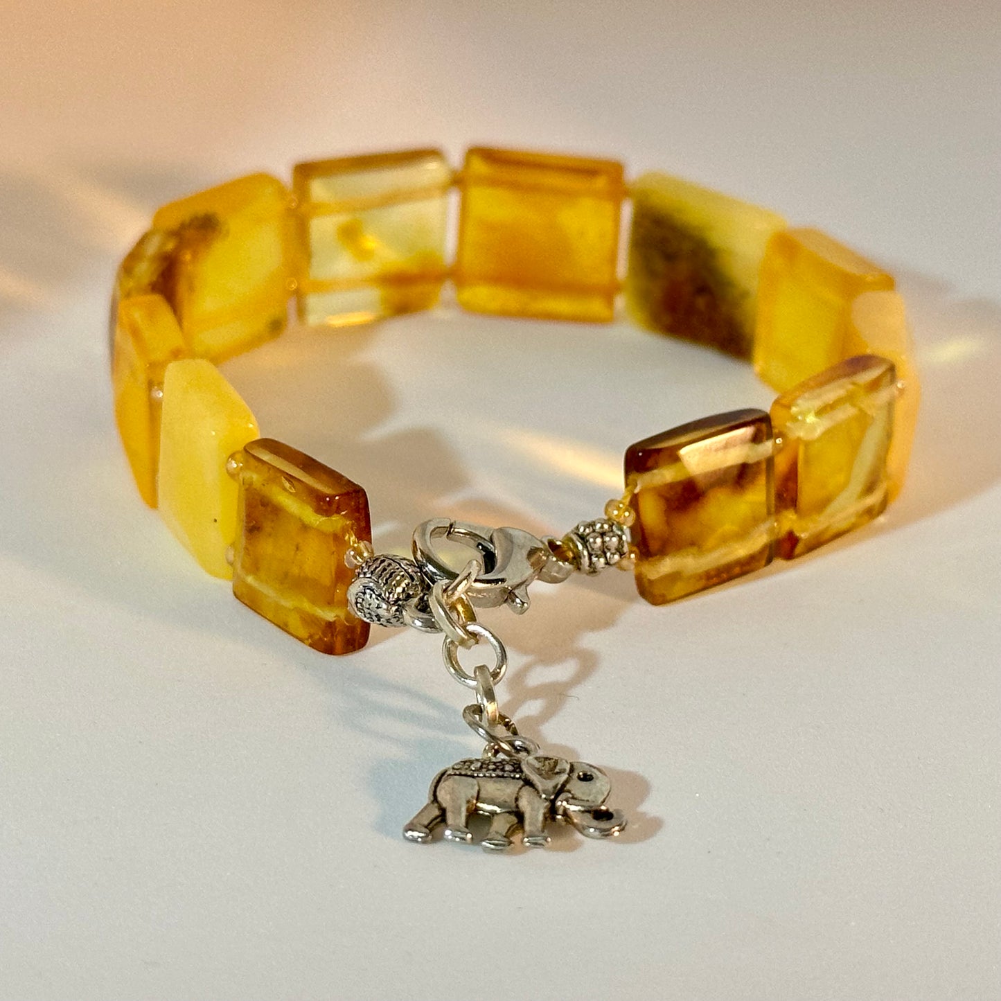 Yellow amber elephant tennis bracelet