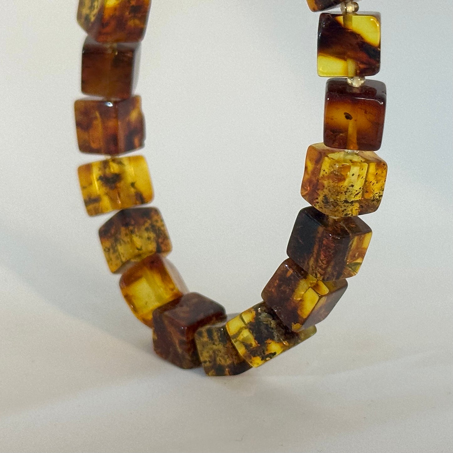 Green amber square bead bracelet