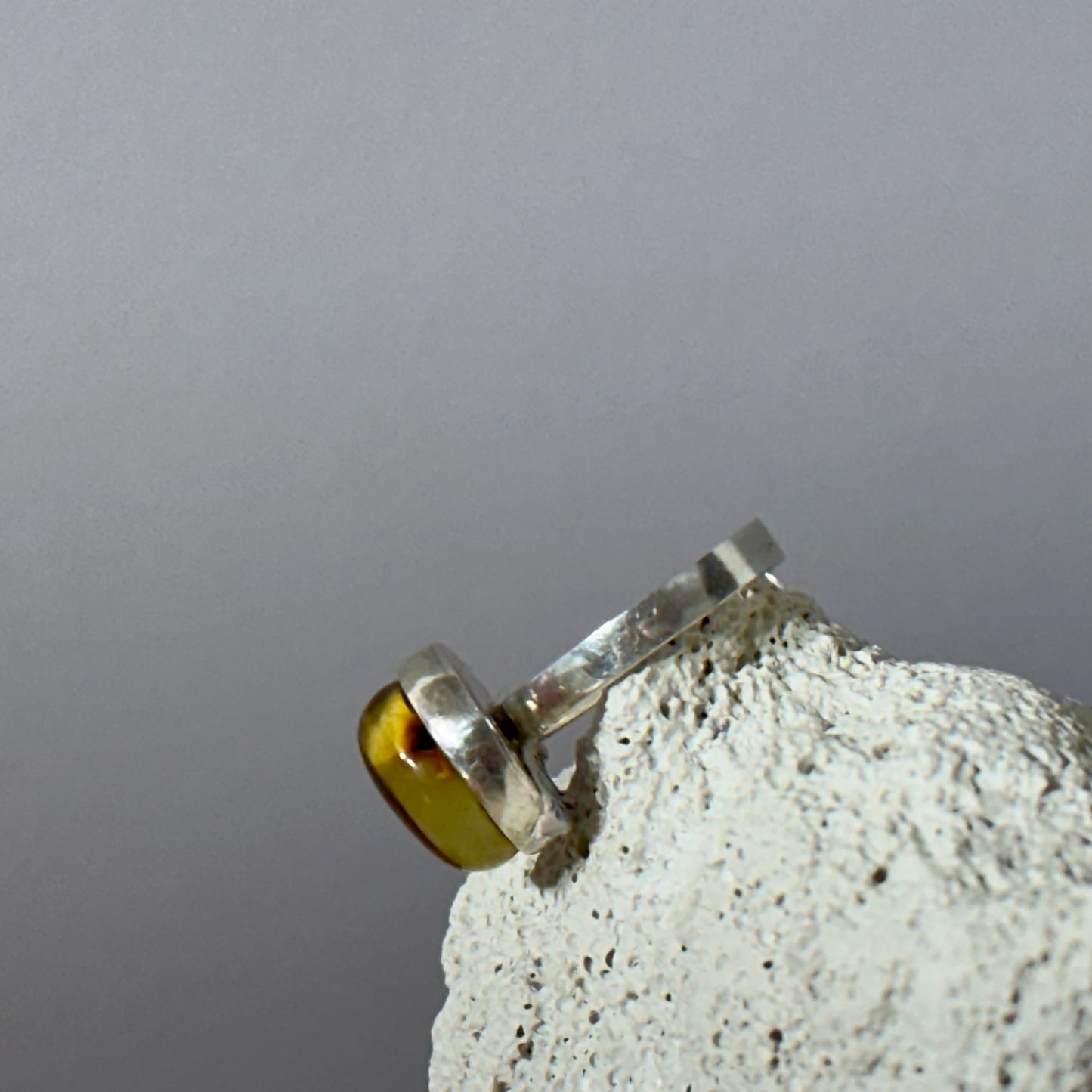 Cognac amber ring with unique inlay