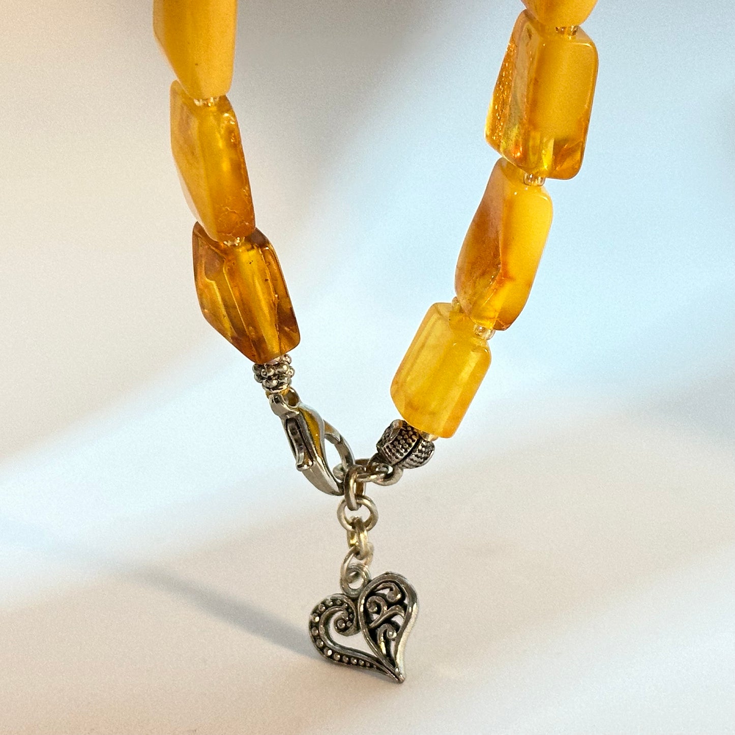Yellow amber heart tennis bracelet