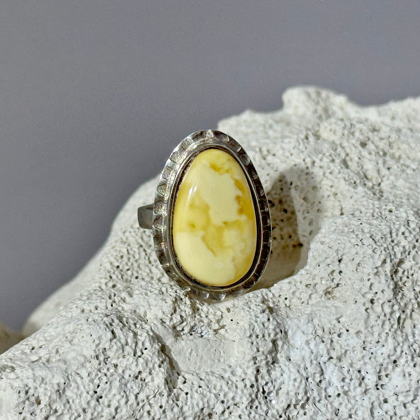 Royal white amber ring