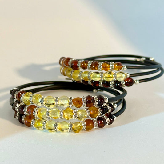 Triple amber bracelet with crystals
