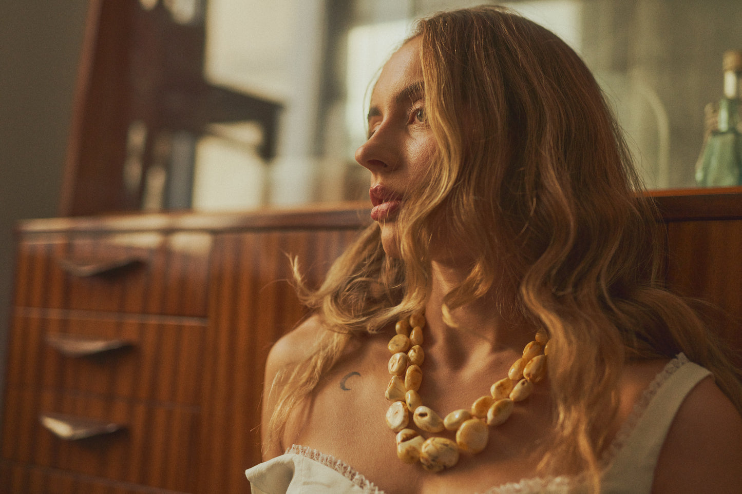 Mysterious shell-like amber necklace