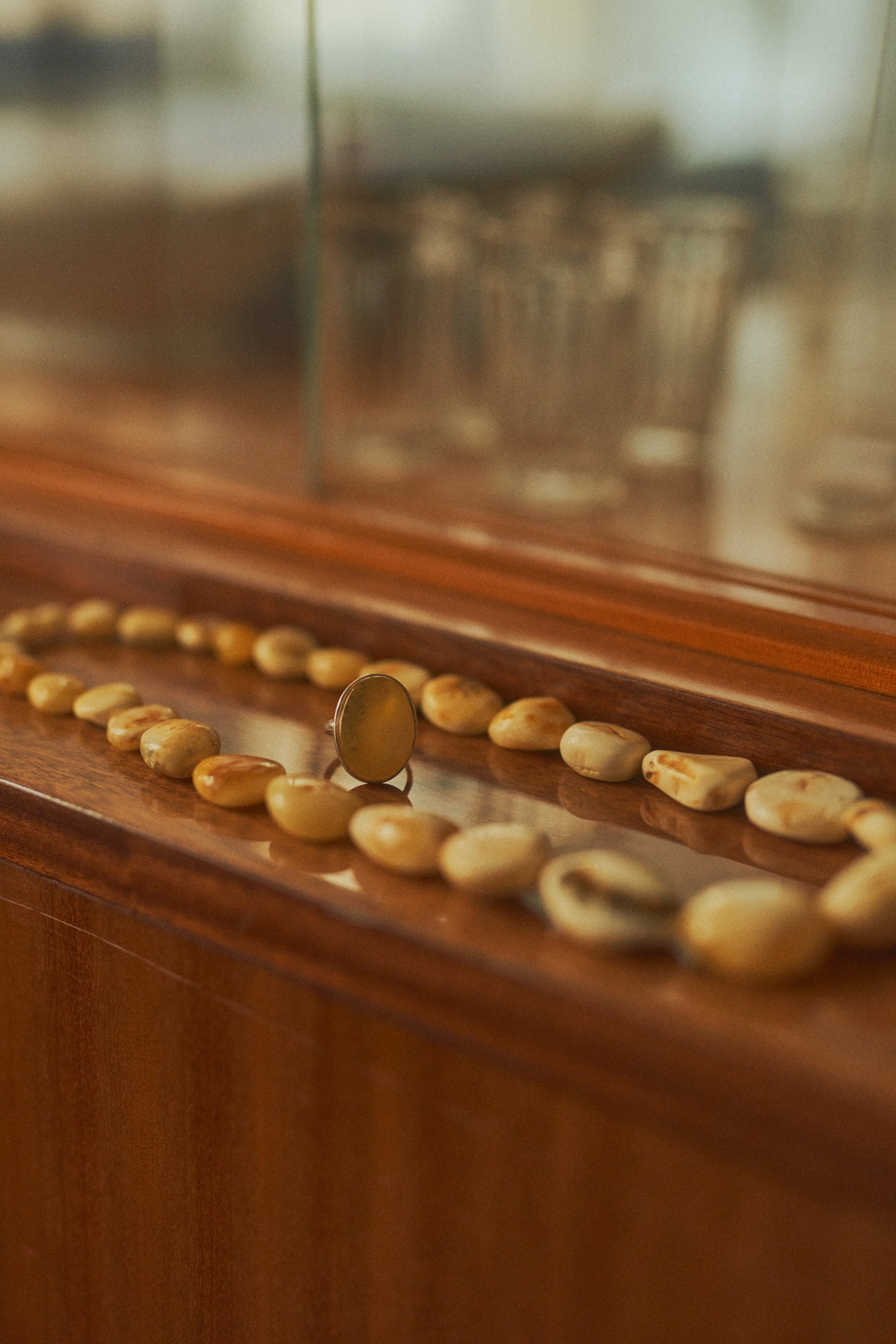 Classic oval white amber ring