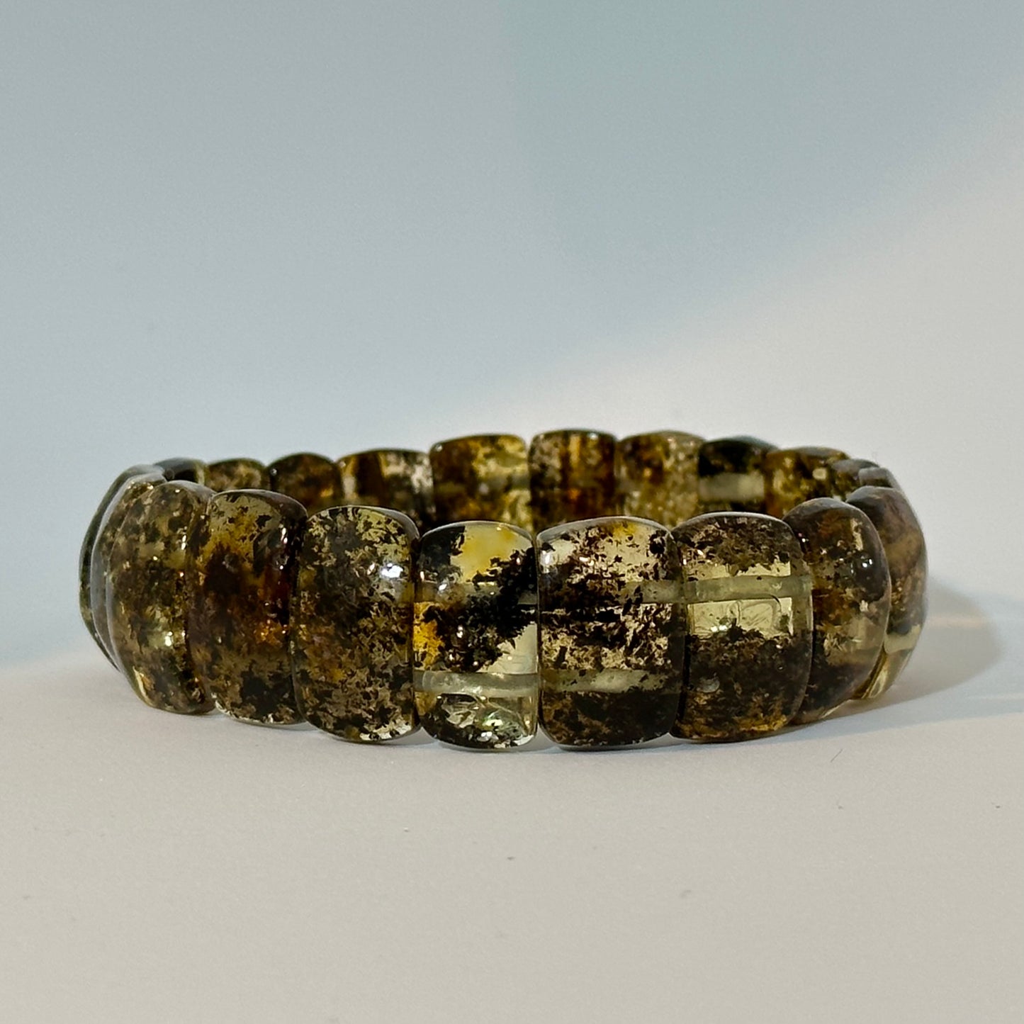 Polished green amber bracelet