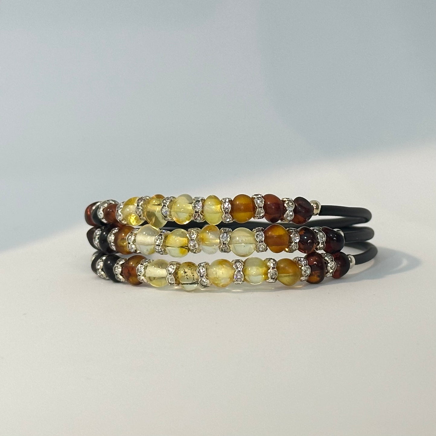 Triple amber bracelet with crystals